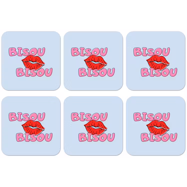 Bisou - Blauw - Roze - Lippen onderzetter kurk middel -zkaufland3dotto