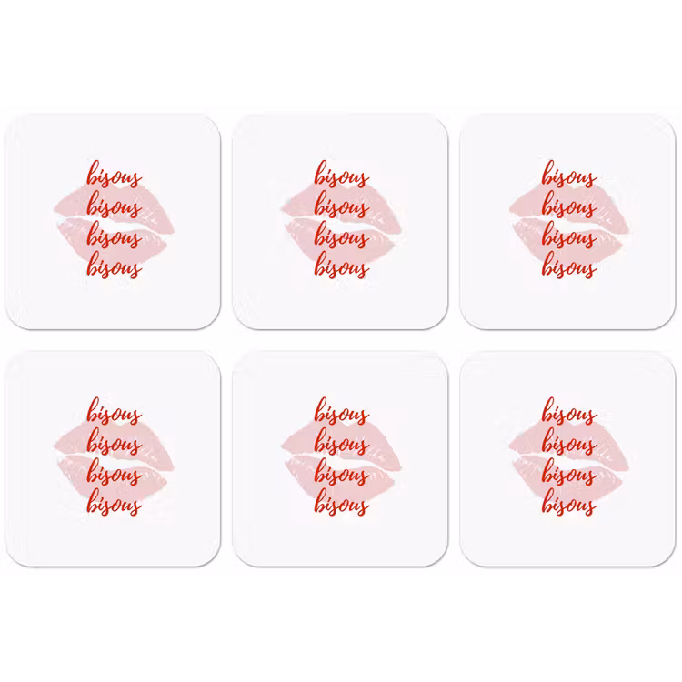 Bisous - Lip - Wit - Rood onderzetter kurk middel -zkaufland3dotto