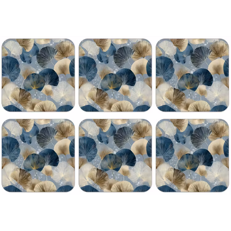 Bladeren - Abstract - Goud - Blauw onderzetter kurk middel -zkaufland3dotto