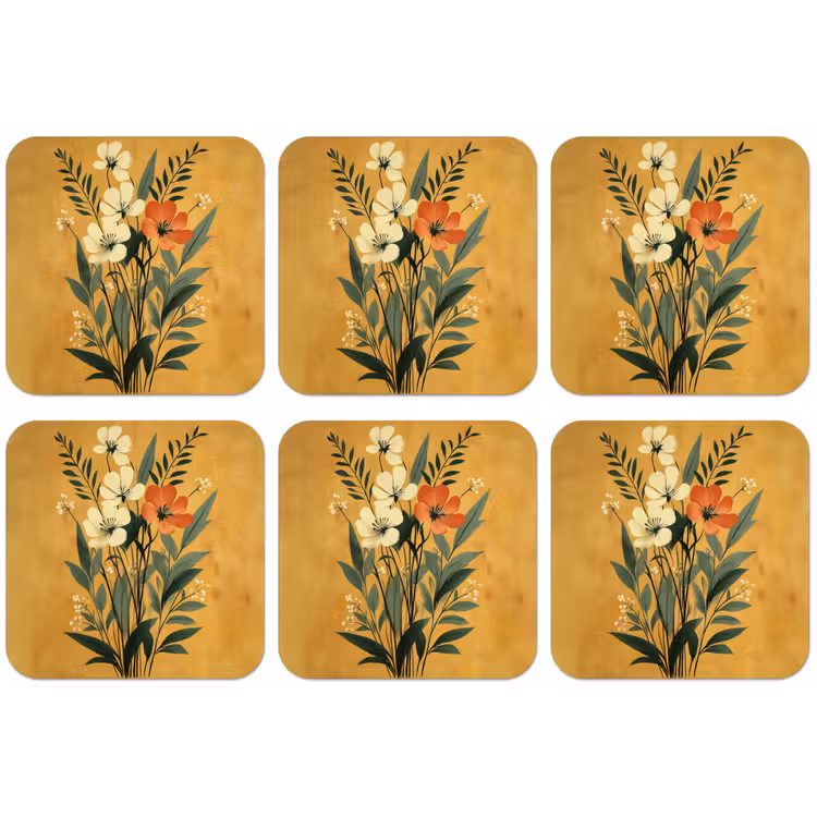 Bladeren - Boeket - Bloemen - Geel onderzetter kurk middel -zkaufland3dotto