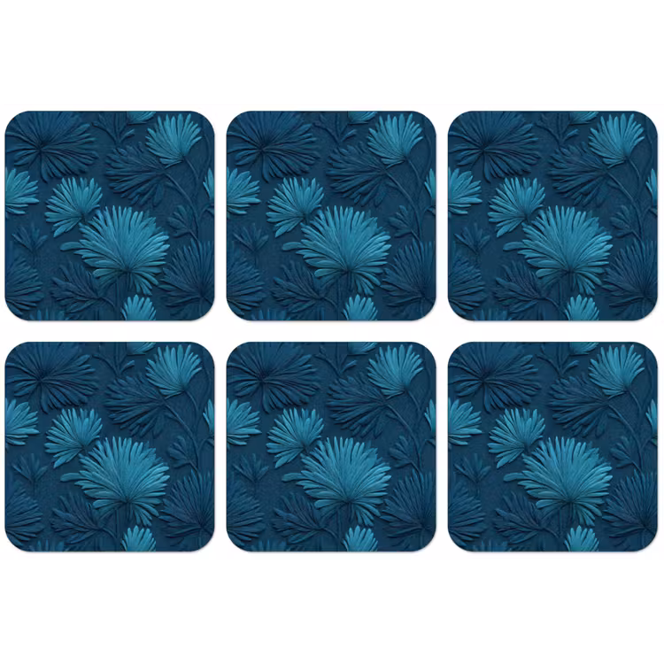 Bladeren - Reliëf - Patroon - Oceaanblauw - Modern onderzetter kurk middel 366 -zkaufland3dotto