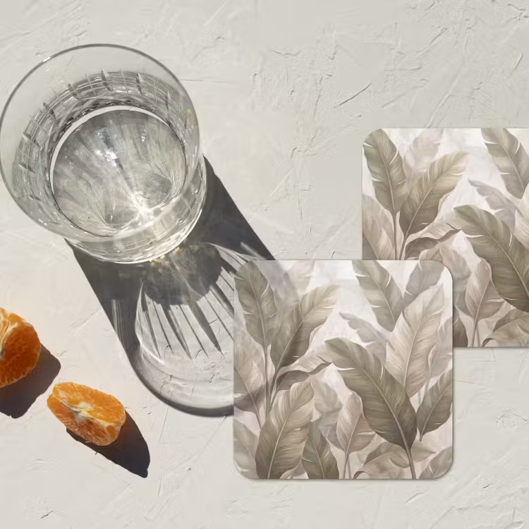Bladeren - Tropisch - Natuur - Abstract - Beige onderzetter kurk middel -sfeer4