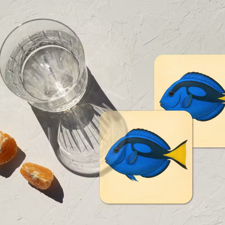 Blauw - Dory - Vis - Staartvin onderzetter kurk middel -sfeer4