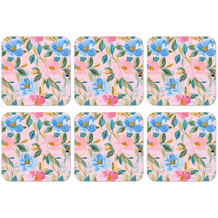 Blauw - Roze - Bloemen onderzetter kurk middel -zkaufland3dotto