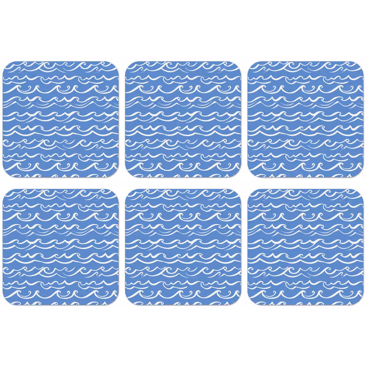Blauw - Wit - Simpel - Getekend - Golven onderzetter kurk middel 366 -zkaufland3dotto