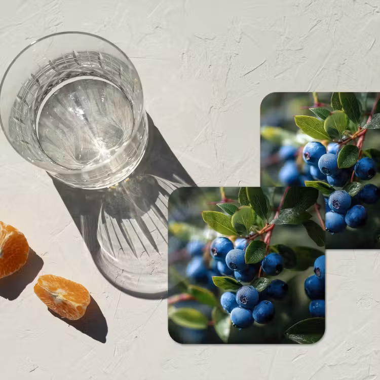 Blauwe bessen - Dauwdruppels - Natuurlijk licht onderzetter kurk middel -sfeer4