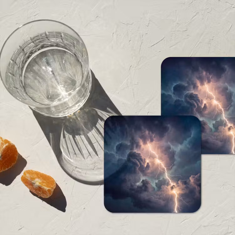Bliksem - Storm - Natuur - Donker onderzetter kurk middel -sfeer4