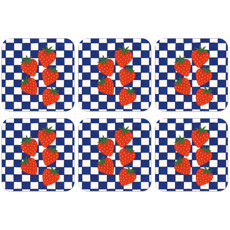 Geblokt - Blauw - Aardbeien onderzetter kurk middel -zkaufland3dotto