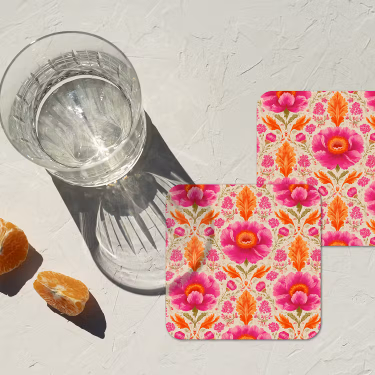 Bloemen - Barok - Roze - Oranje onderzetter kurk middel 366 -sfeer4