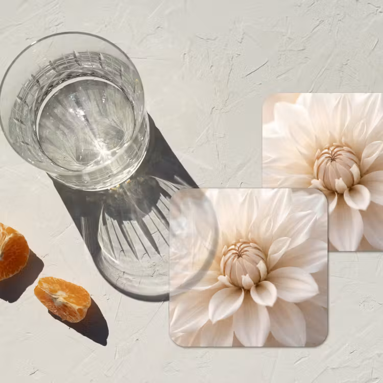 Bloem - Dahlia - Wit onderzetter kurk middel -sfeer4