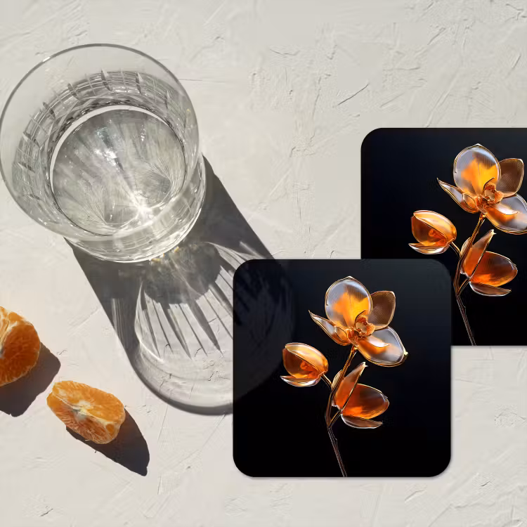 Bloem - Orchidee - Oranje onderzetter kurk middel -sfeer4