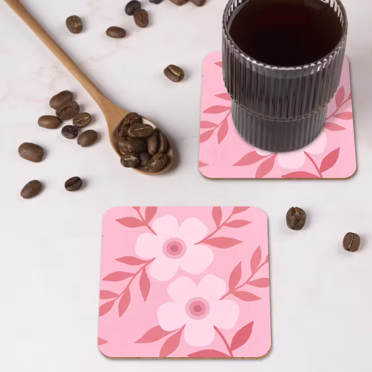 Bloemen - Abstract - Modern - Roze - Natuur onderzetter kurk middel -sfeer2
