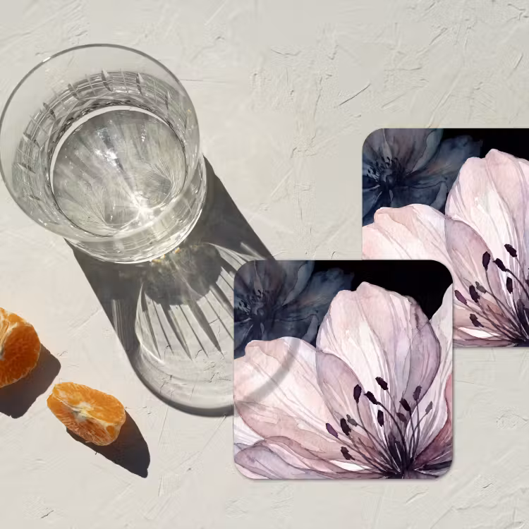 Bloemen - Aquarel - Modern - Roze - Donker onderzetter kurk middel -sfeer4