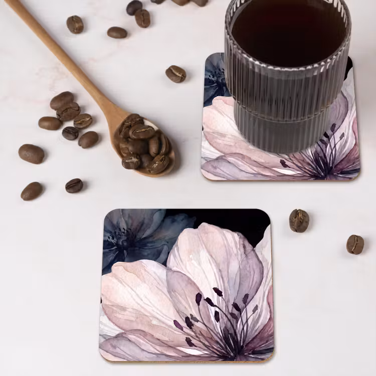 Bloemen - Aquarel - Modern - Roze - Donker onderzetter kurk middel -sfeer2