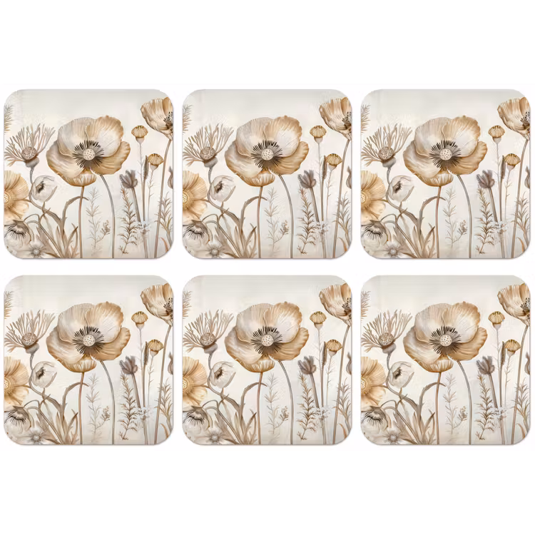 Bloemen - Beige - Natuur - Illustratie onderzetter kurk middel -zkaufland3dotto