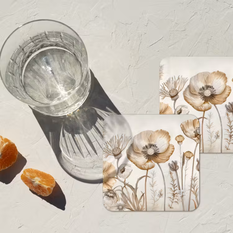 Bloemen - Beige - Natuur - Illustratie onderzetter kurk middel -sfeer4