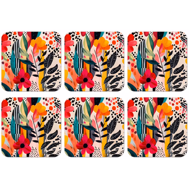 Bloemen - Bladeren - Abstract - Kleurrijk onderzetter kurk middel -zkaufland3dotto