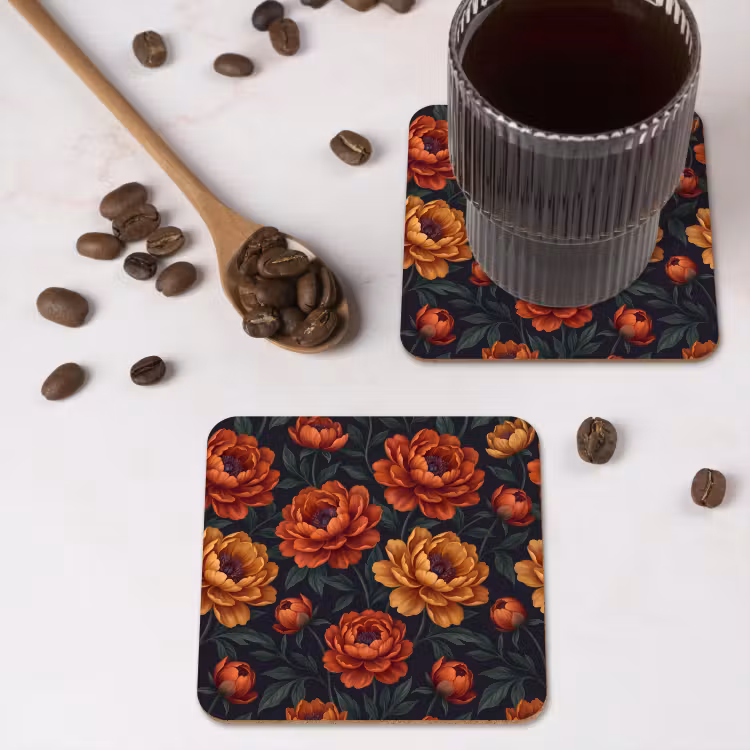 Bloemen - Bladeren - Natuur - Modern - Oranje onderzetter kurk middel -sfeer2