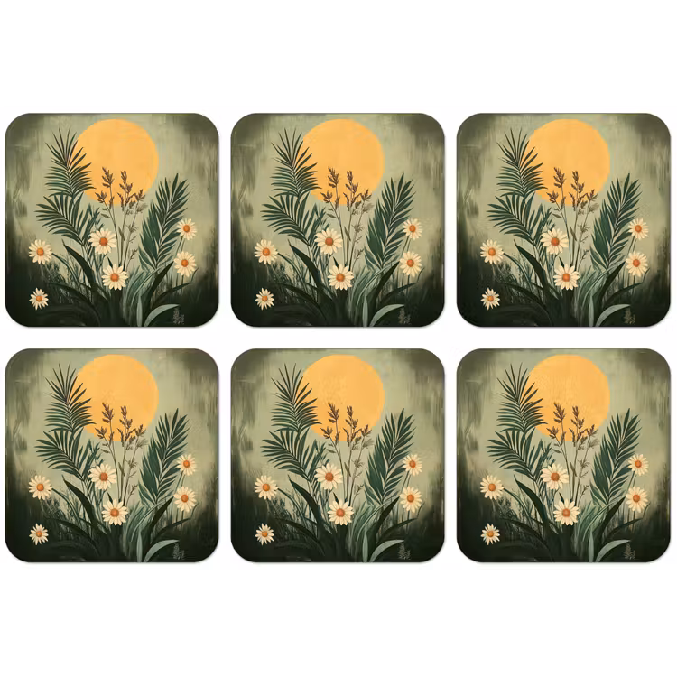 Bloemen - Bladeren - Zon - Groen onderzetter kurk middel -zkaufland3dotto