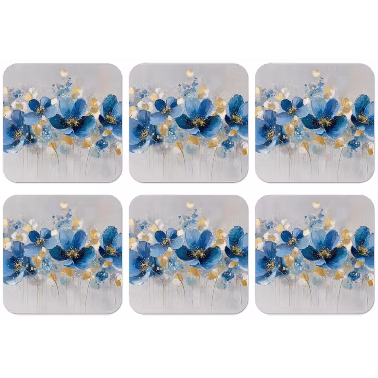Bloemen - Blauw - Abstract onderzetter kurk middel -zkaufland3dotto