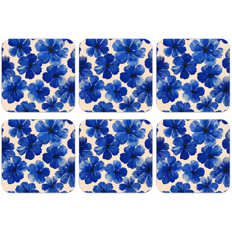 Bloemen - Blauw -Patroon - Wit onderzetter kurk middel -zkaufland3dotto