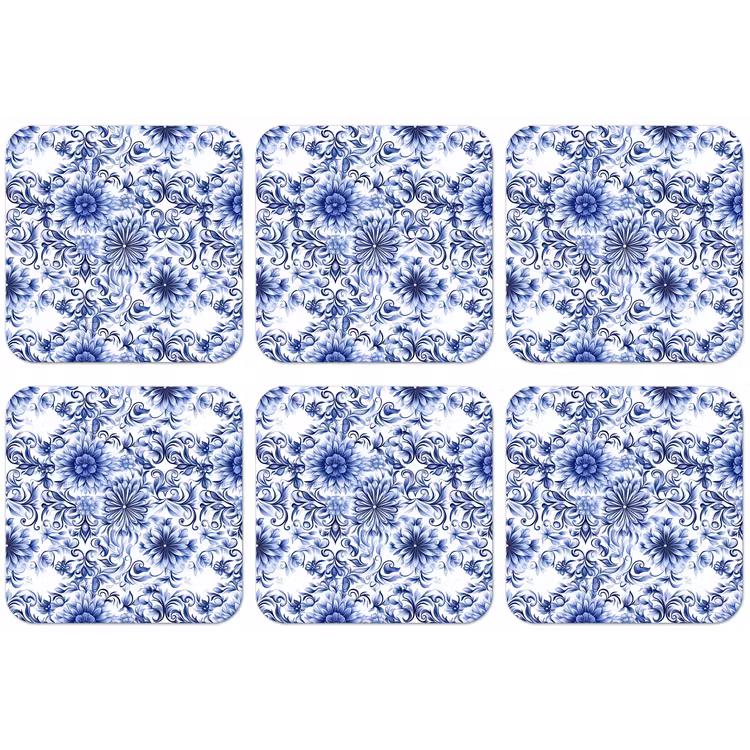 Bloemen - Blauw - Patroon - Wit onderzetter kurk middel 366 -zkaufland3dotto