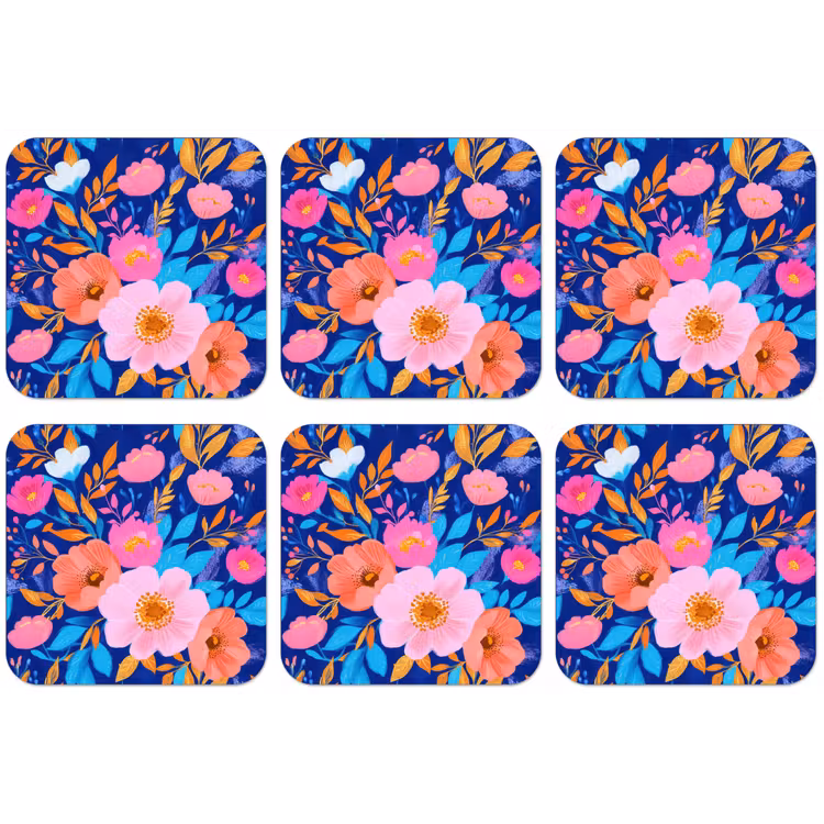 Bloemen - Blauw - Roze onderzetter kurk middel -zkaufland3dotto