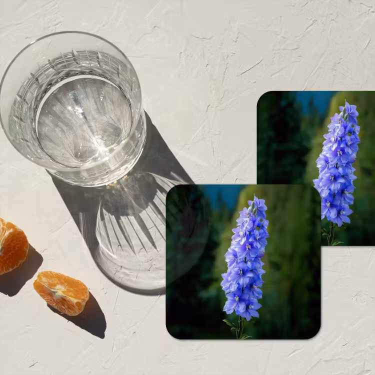 Bloemen - Blauw - Dennenboom onderzetter kurk middel -sfeer4