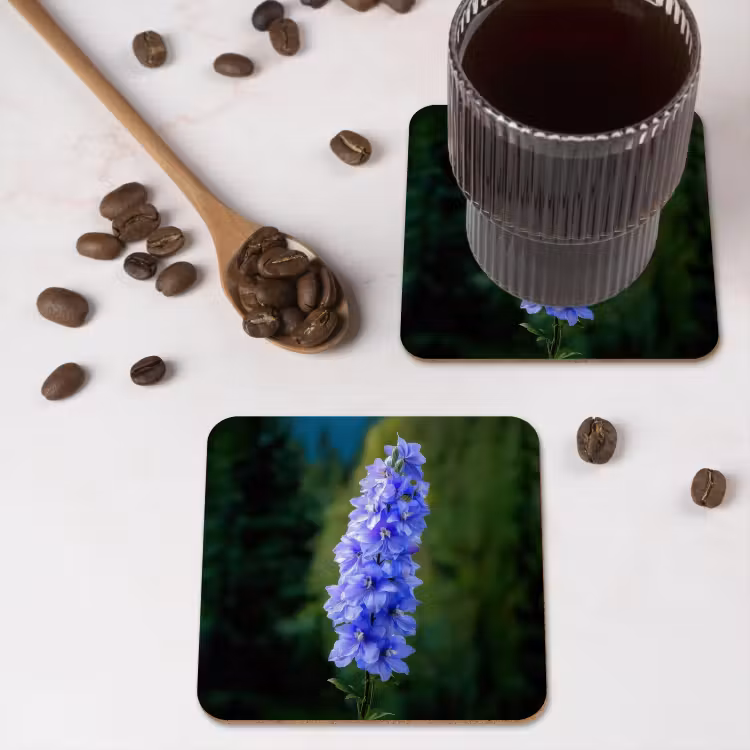 Bloemen - Blauw - Dennenboom onderzetter kurk middel -sfeer2