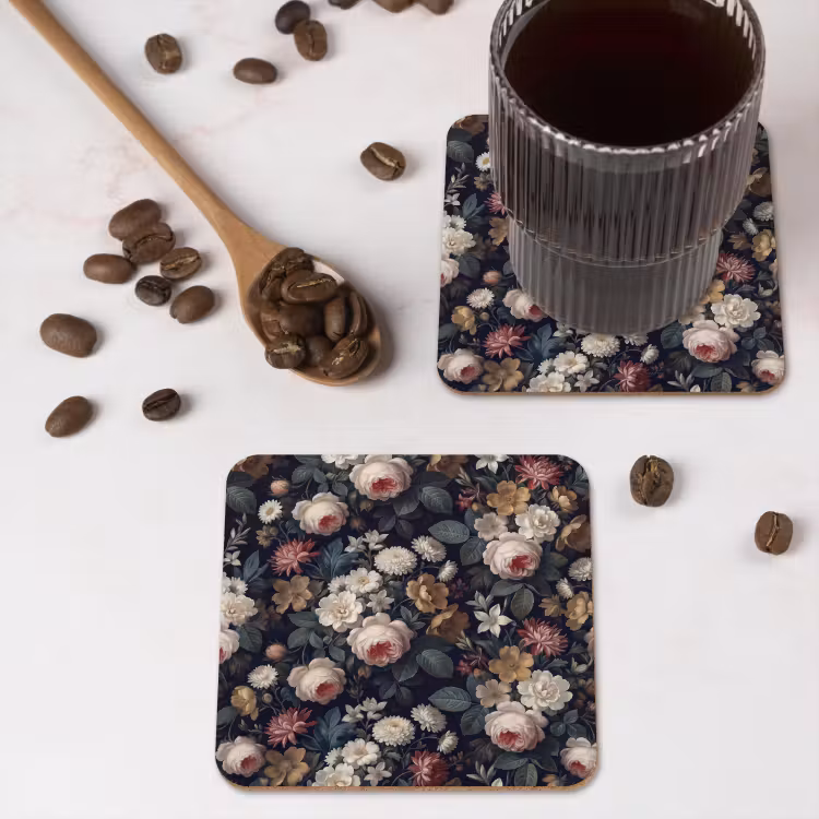 Bloemen - Boeket - Botanisch - Vintage - Donkere achtergrond onderzetter kurk middel -sfeer2