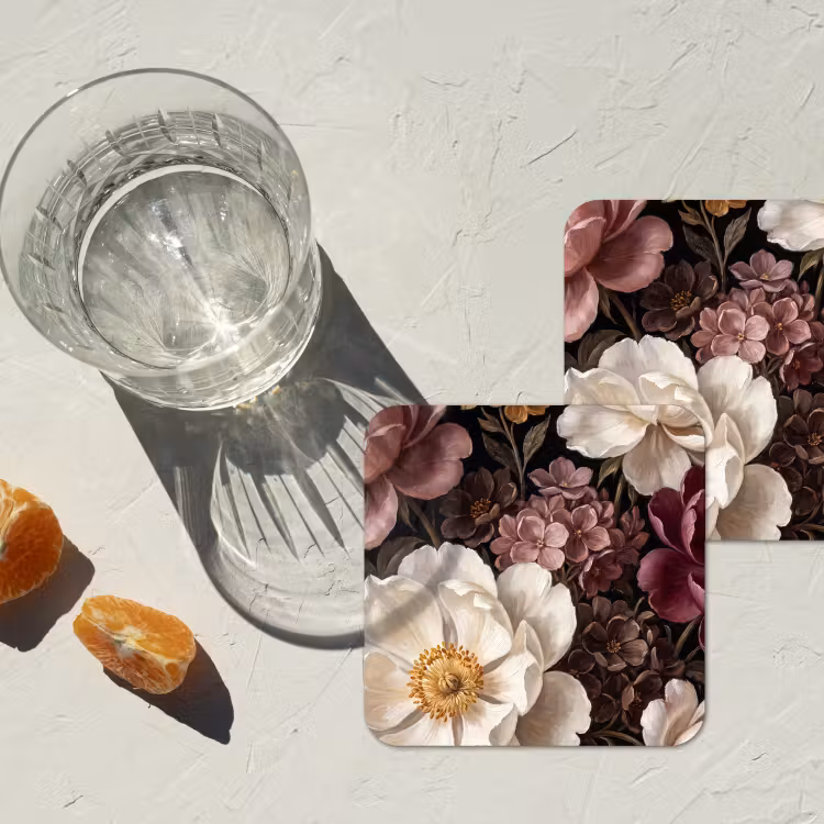 Bloemen - Boeket - Klassiek - Donker - Rood onderzetter kurk middel -sfeer4