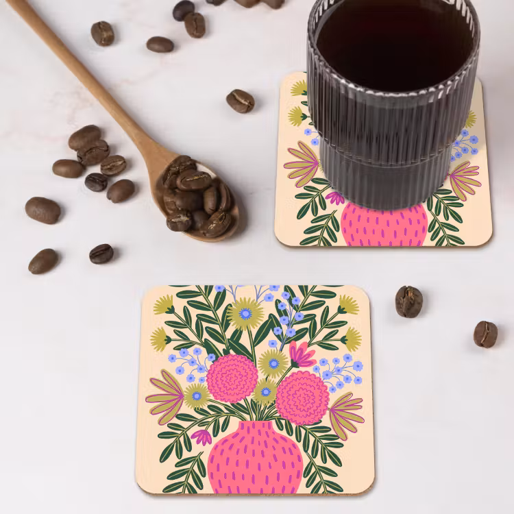 Bloemen - Boeket - Natuur - Abstract - Roze onderzetter kurk middel -sfeer2