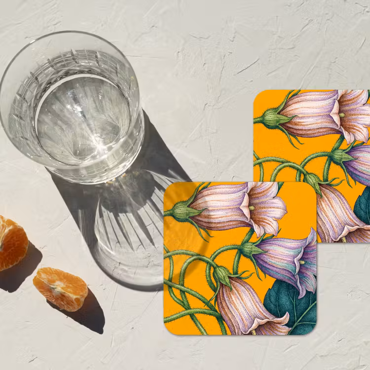 Untersetzer - Blumen – Botanik – Gelb - Bloemen - Botanisch - Geel onderzetter kurk middel