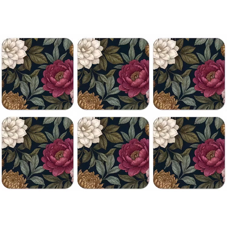 Bloemen - Botanisch - Illustratie - Donker - Vintage onderzetter kurk middel -zkaufland3dotto