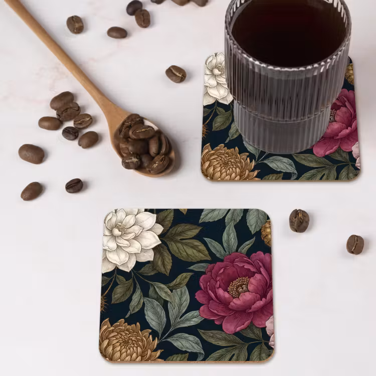 Bloemen - Botanisch - Illustratie - Donker - Vintage onderzetter kurk middel -sfeer2