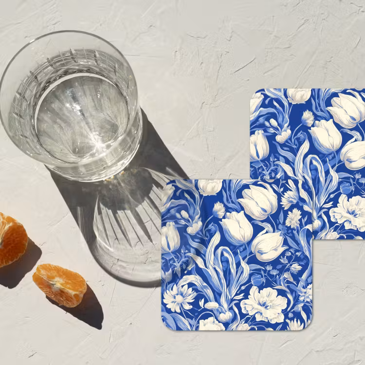 Bloemen - Delfts Blauw - Patroon - Tulp onderzetter kurk middel -sfeer4