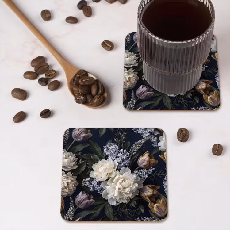 Bloemen - Donker - Elegant - Natuur - Wit onderzetter kurk middel -sfeer2