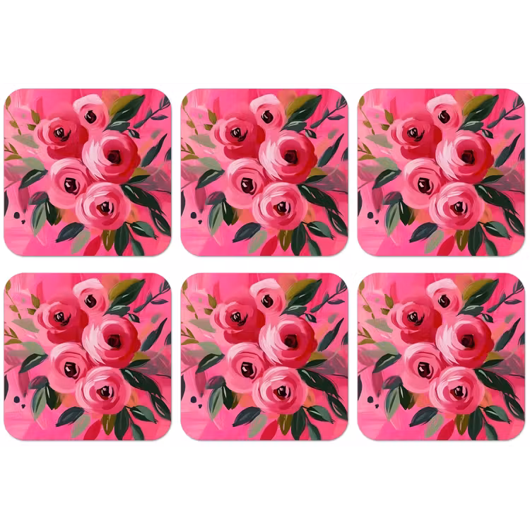 Bloemen - Verf - Roze onderzetter kurk middel -zkaufland3dotto
