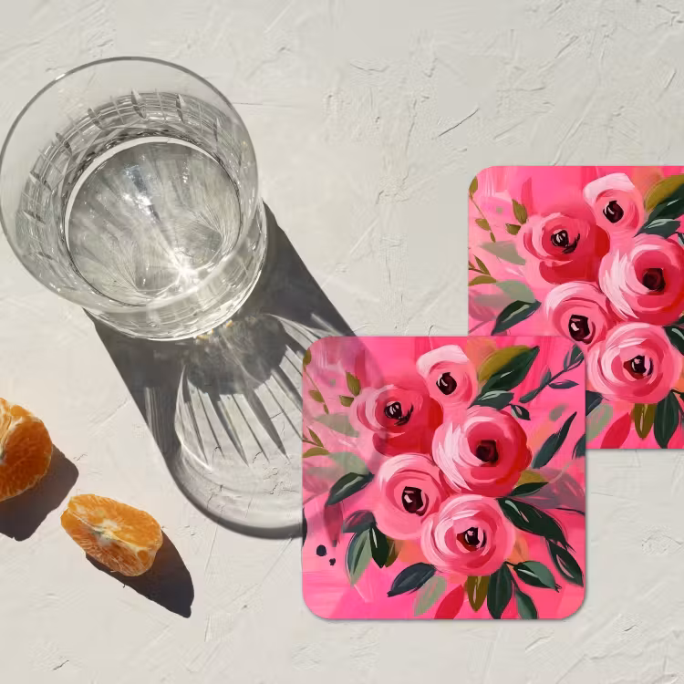 Bloemen - Verf - Roze onderzetter kurk middel -sfeer4