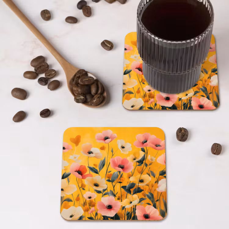 Bloemen - Veld - Geel onderzetter kurk middel -sfeer2