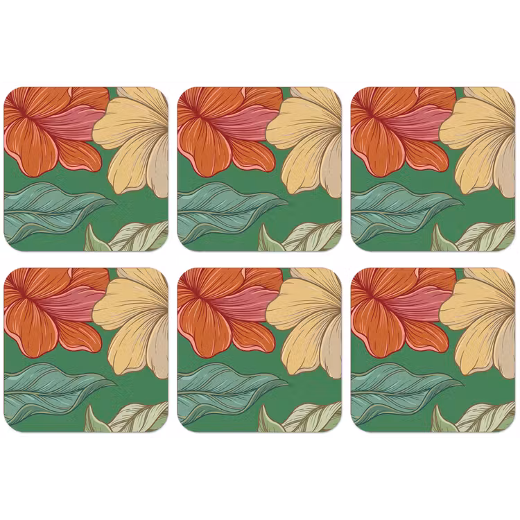 Untersetzer - Blumen – Grün – Illustration - Bloemen - Groen - Illustratie onderzetter kurk middel