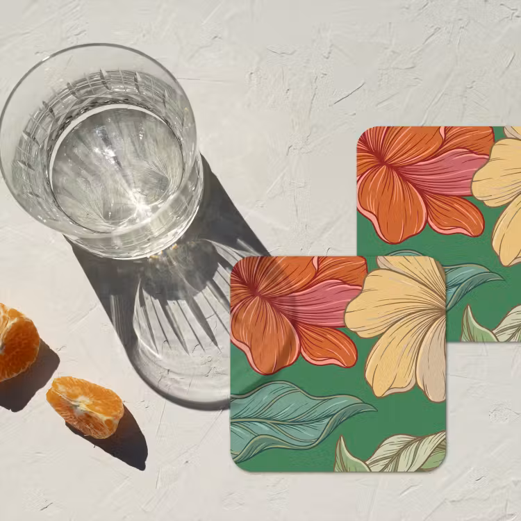 Untersetzer - Blumen – Grün – Illustration - Bloemen - Groen - Illustratie onderzetter kurk middel