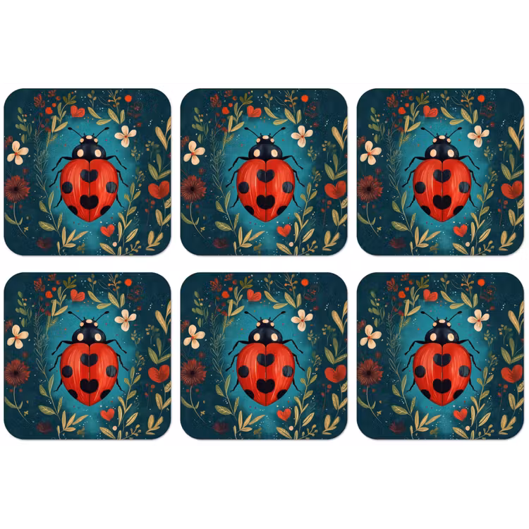 Bloemen - Lieveheersbeestje - Hartje - Rood onderzetter kurk middel -zkaufland3dotto