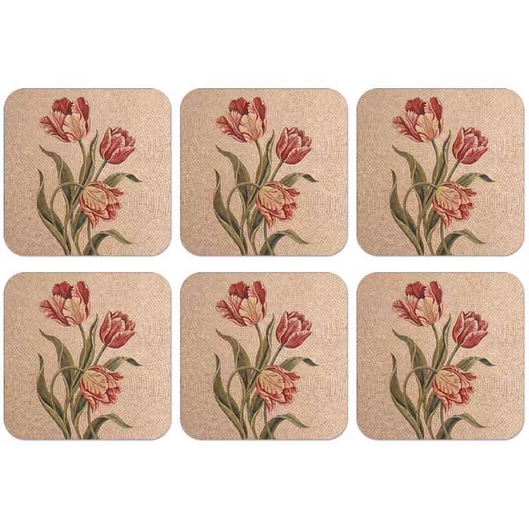 Bloemen - Mozaïek - Rood - Groen - Kunst onderzetter kurk middel -zkaufland3dotto