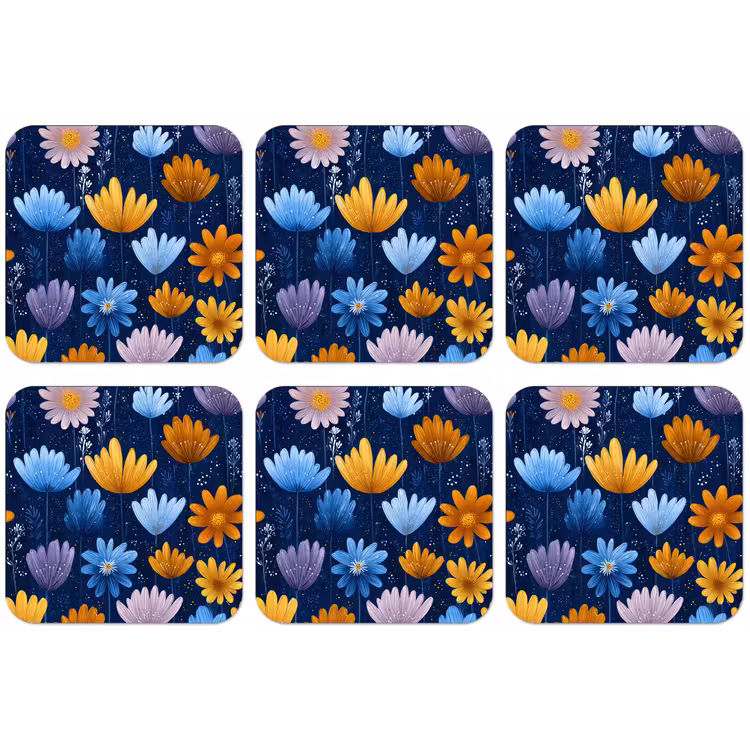 Bloemen - Patroon - Blauw - Contrast onderzetter kurk middel -zkaufland3dotto