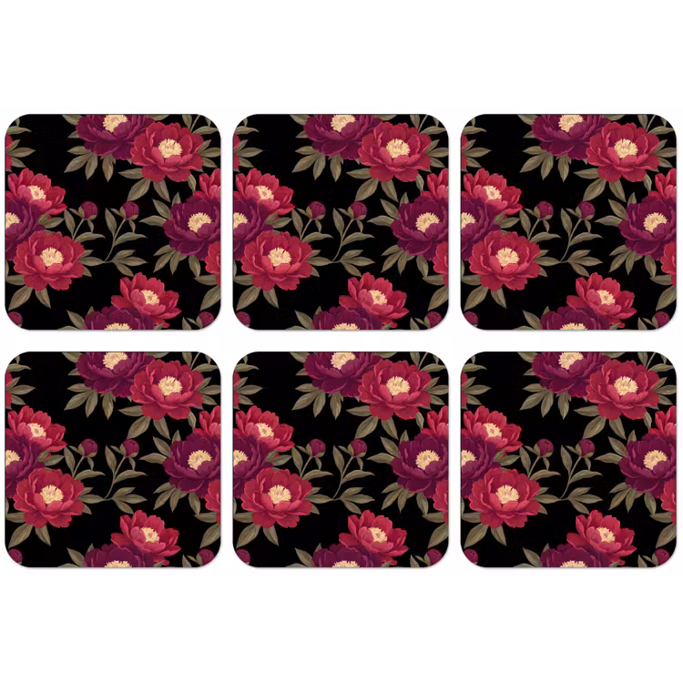 Bloemen - Patroon - Botanisch - Rood - Zwart onderzetter kurk middel -zkaufland3dotto