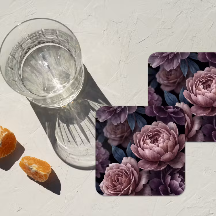 Bloemen - Patroon - Donker - Botanisch - Paars onderzetter kurk middel -sfeer4