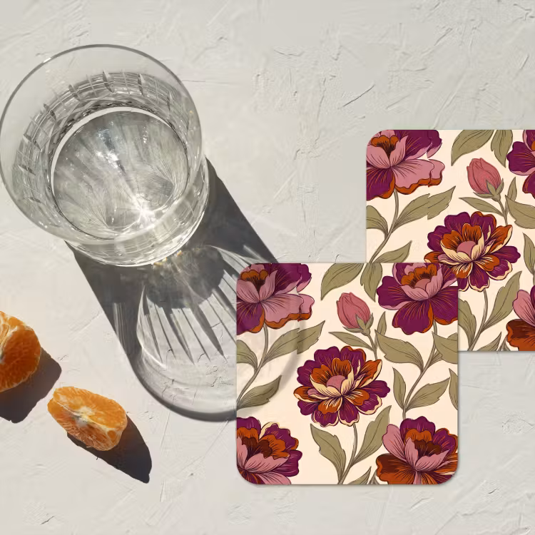 Bloemen - Patroon - Natuur - Modern - Paars onderzetter kurk middel -sfeer4