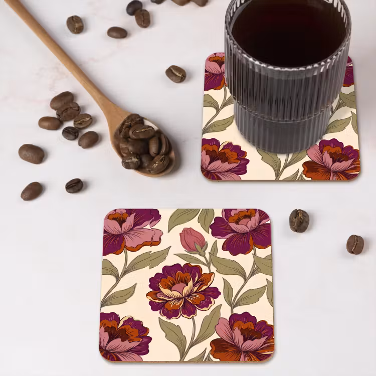 Bloemen - Patroon - Natuur - Modern - Paars onderzetter kurk middel -sfeer2