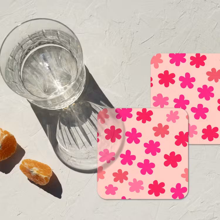 Bloemen - Patroon - Roze onderzetter kurk middel -sfeer4